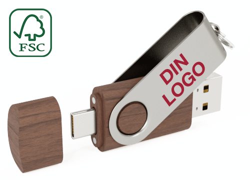 Twister Go Wood - Minnepenn med USB-C med Logo